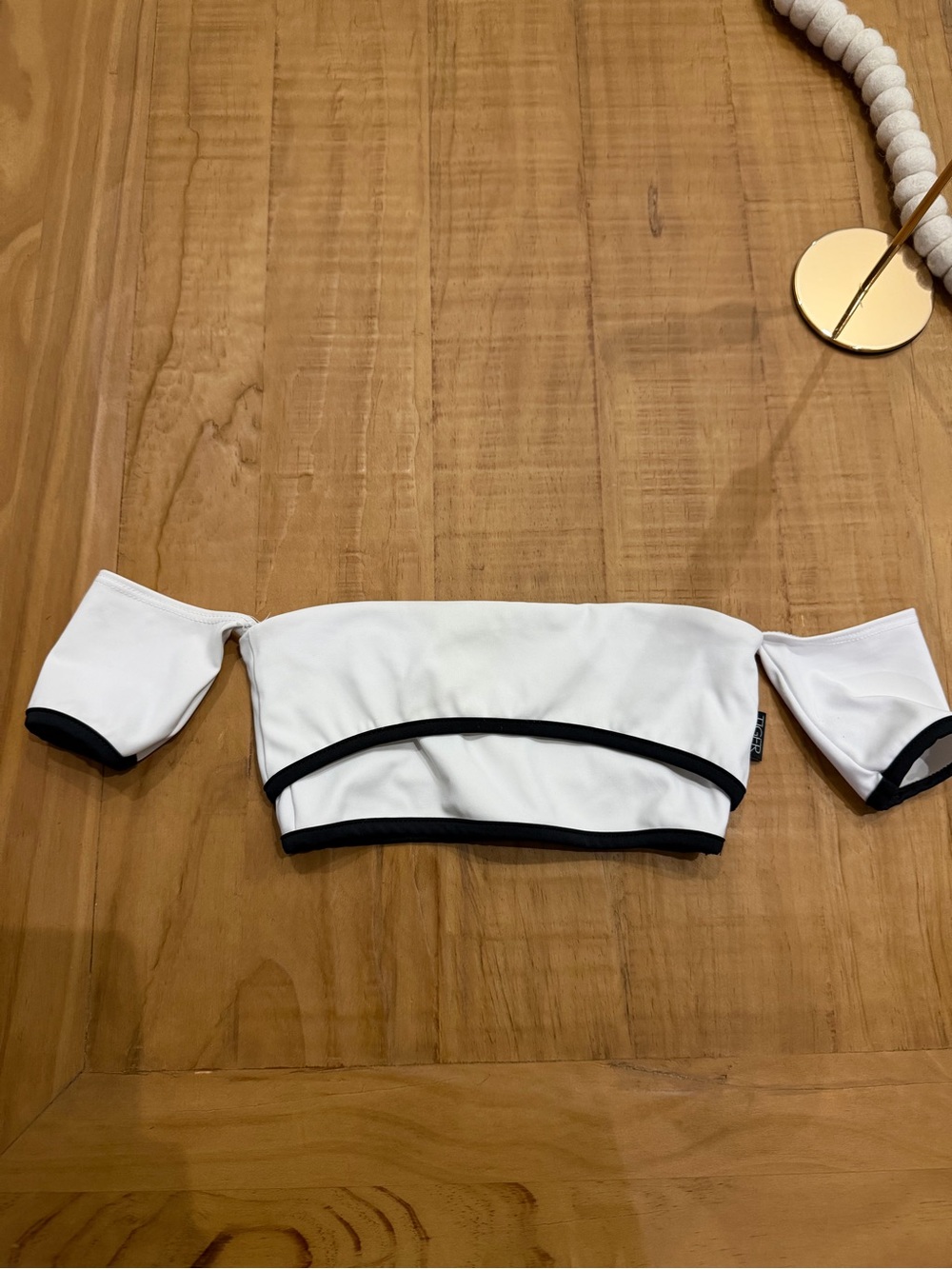 Tiger Friday 🐅 Girls White Off-Shoulder Dance Crop Top with Black Trim